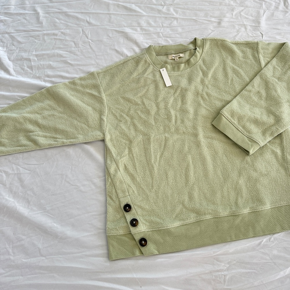 NWT MADEWELL Cozy Soft Fleece Crewneck Sweatshirt light green SMALL